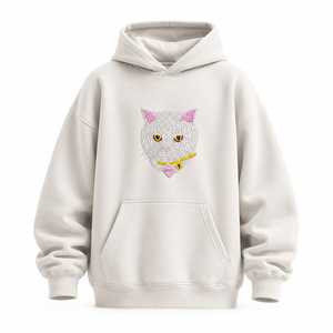 Sweat à capuche en polaire surdimensionné décontracté d'hiver brodé avec un visage de chat et des yeux de chat pour les amoureux des chats, unisexe - Product Image 1