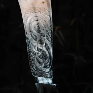 Décorations de Noël sur le thème des Vikings corne de buffle sculptée à la main corne à boire support élégant pour animaux nautiques artisanat en métal naturel - Product Image 5