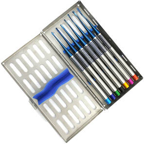 Juego de 7 Elevadores de Raíces Luxating con Recubrimiento de Titanio PDL para Implantes Dentales, Instrumentos Médicos de Extracción, con Casete de Esterilización - Product Image 1