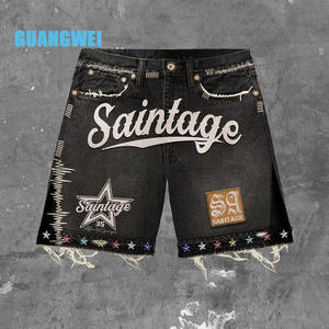 ชุดเซ็ตเสื้อเชิ้ตและกางเกงขาสั้นลายสก็อตย้อนยุคผ้าฝ้ายแท้ 100% สำหรับผู้ชาย แบบสั่งทำพิเศษ ตกแต่งด้วยตัวอักษรประดับเพชร พิมพ์ลายแบบวินเทจ ดีไซน์ขาดๆ แบบดิสเทรส แห้งเร็ว - Product Image 5