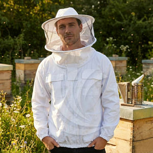 White Cotton Color Beekeeping Jacket With Fencing Veil For Beekeeper Men & Women - Product Image 4