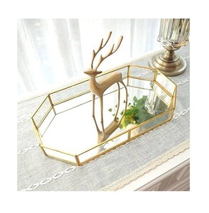 Enamel Decorative Tray Top Selling Large Size Brass Gold Metal and Glass Table Tray Design for Elegant Home Decoration - Product Image 1