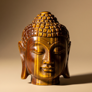 Statue de tête de bouddha sculptée à la main Figurine artisanat indien gravé cadeau d'affaires avec oeil de tigre bouddhisme de pierres précieuses semi-précieuses - Product Image 3