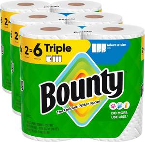 Toallas de Papel Bounty Select-A-Size, 6 Rollos Triples = 18 Rollos Regulares (3 Paquetes de 2) - Product Image 1