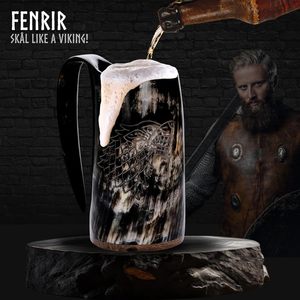 Taza de Café de Cuerno Grabada a Mano UO, Taza de Cerveza Estilo Tribal Religioso, Artesanía Natural - Product Image 1