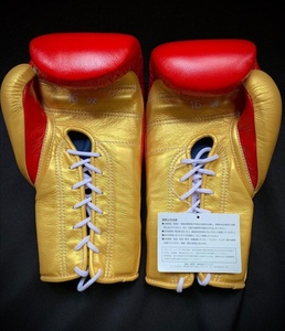 ถุงมือชกมวยสีทองสีแดงถุงมือหนังแท้สั่งทำ - Product Image 3