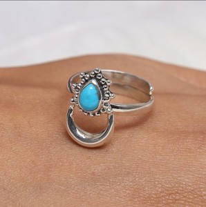 Bague en argent sterling 925 faite à la main avec pierres précieuses turquoise pour femme - Product Image 6
