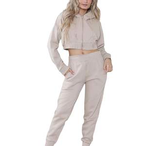 Ensemble de survêtement deux pièces en polaire uni en polyester/coton durable pour femmes, vêtements de sport décontractés pour adultes, sweat-shirt élégant, taille plus - Product Image 4