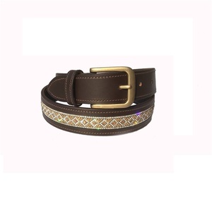 เข็มขัดโปโลหนังคริสตัลสีขาวและสีดำเข็มขัดโปโลหนังอินเดียโลโก้ตามสั่ง - Product Image 3