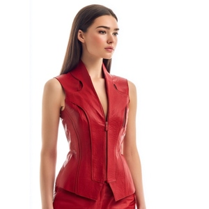 Gilet en cuir pour femme au quotidien, conçu pour le style et le confort, offrant une finition lisse et polie avec une qualité fiable - Product Image 3