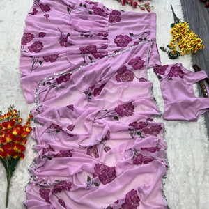 ผ้าส่าหรีมีระบายลายพิมพ์ล่าสุดที่สวยที่สุด - Product Image 1