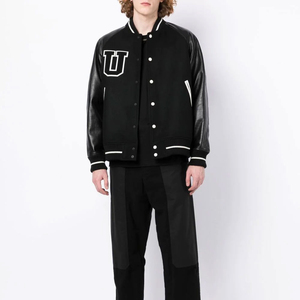 2025 meilleure conception tendance vente chaude de haute qualité personnalisé Logo impression hommes manches en cuir col montant hommes veste universitaire - Product Image 2