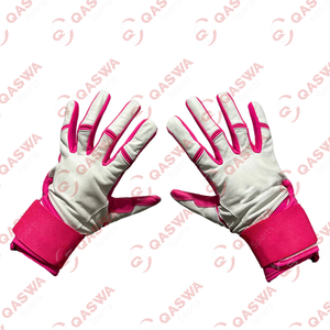 Gants de frappe de baseball réglables en cuir véritable de couleur rose et blanche les plus demandés - Product Image 1