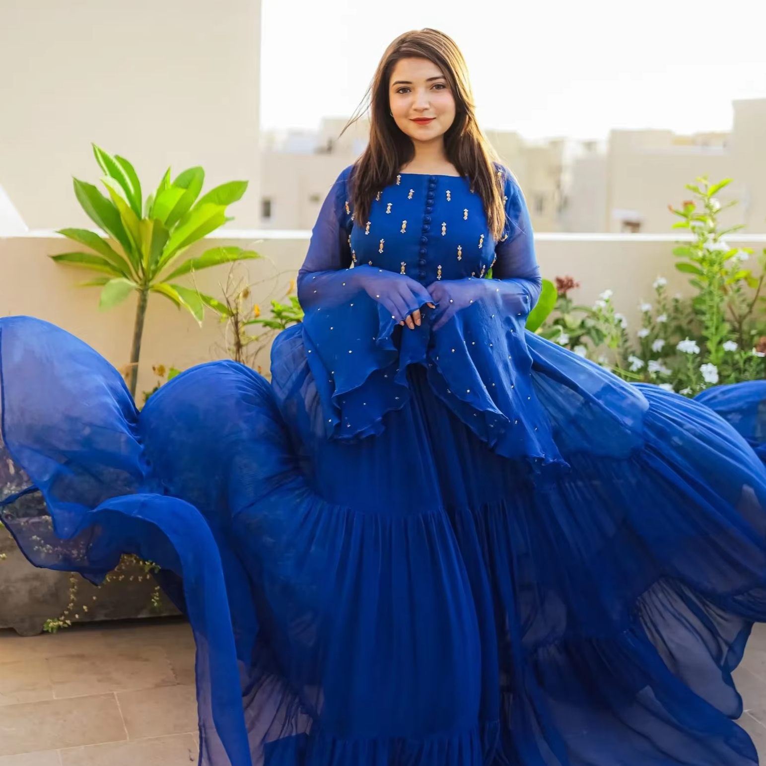 Exclusive Acrylic Anarkali Chiffon Lehenga Choli Moisture-Wicking Maxi Dress for Women Party Pakistani Indian Wedding Festive