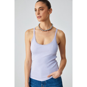 ETHIQUET BARRY Camiseta sin mangas con cuello redondo y tiras finas con detalles de encaje de algodón de corte regular para mujer - Product Image 4