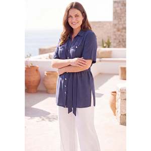 Veste grande taille avec ceinture et fente, bleu marine - Product Image 2