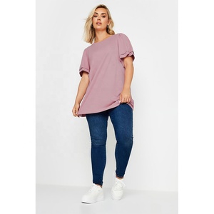 Camiseta de Cuello Redondo de Algodón Suave para Mujer, Manga Corta, Informal, Transpirable, Corte Regular, Básica, Verano, con Logotipo Personalizado - Product Image 3