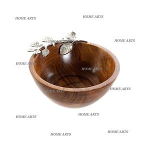 Bol à fruits en bois de nouvelle conception avec poignées en fer vaisselle bol de service à salade de forme ronde par les arts à la maison - Product Image 6