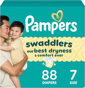 Couches Pampers Swaddlers, taille 7 (26-50 lbs), 88 unités, absorbantes, gardent bébé au sec et confortable, sûres pour la peau, couches jetables pour bébé - Product Image 1