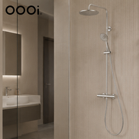 Ensemble de douche mural apparent avec système de douche pluie et douchette plate, mitigeur de douche double fonction non thermostatique