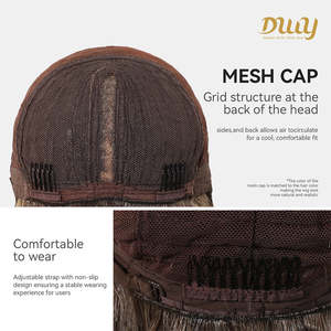 Perruque synthétique Reese C-DWY sans colle, mi-longue, bouclée, pour ombré blond avec mèches, dentelle transparente - Product Image 5