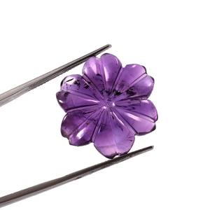 Impresionante piedra preciosa tallada a mano tamaño 10MM forma de flor amatista tallado piedra suelta Natural uso para hacer joyería - Product Image 1