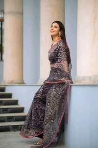 Exclusif à la mode Deshi Dhakai Jamdani Sharee Qualité d'exportation pour les femmes JAMDANI FABRIC Bleu VERT Doré Bleu Ciel du Bangladesh - Product Image 6