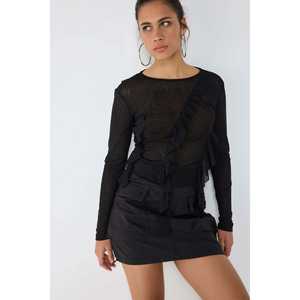 Blusa de Manga Larga con Cuello Redondo para Mujer, Informal, de Poliéster Popelina, con Decoración de Encaje Bordado, Logotipo Frontal, Talla XL - Product Image 1