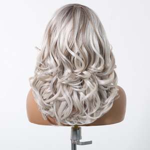 DWY High Quality Silver Gray <b>Wig</b> Transparent Lace Wavy Curly <b>Afro</b> Short Curly Synthetic Fiber Hair Heat-Resistant Includes Bangs - Product Image 4