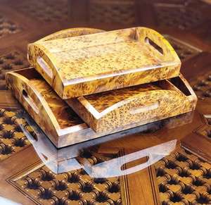 Plateau de service rectangulaire en bois de luxe artisanal de haute qualité avec Meena, compatible lave-vaisselle, épaisseur 1,5 cm, prix raisonnable - Product Image 5