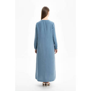 Robe florale à col mandarin indigo, coupe décontractée - Style vintage élégant pour le printemps - Product Image 4