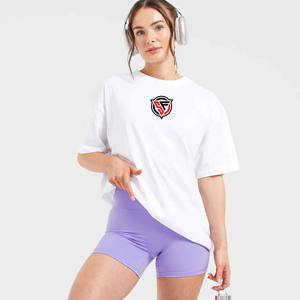 Camiseta de verano de gran tamaño con cuello redondo para mujer, camisetas gráficas transpirables de manga corta, camiseta con logotipo personalizado estampado - Product Image 5