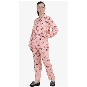 ชุดนอนลำลองสำหรับผู้หญิงลายพิมพ์บล็อกมือแบบสปริง พร้อมเอวยางยืดและกระดุมผ้ายีนส์เนื้อนุ่ม - Product Image 2