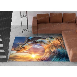 Alfombra con Forma de Cresta de Ola con Luz de Atardecer, Alfombras con Paisaje de Crestas, Alfombra Suave con Pelo - Product Image 1