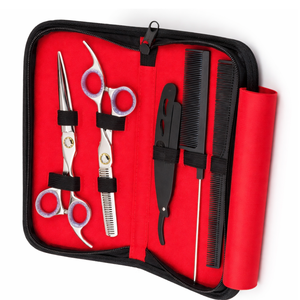 Kit de Coiffure Premium : Ciseaux de Barbier, Ciseaux à Effiler, Rasoir Droit, Peigne – Acier Inoxydable avec Étui - Product Image 6