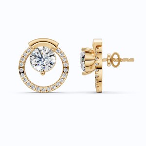 Round Cut Lab Grown Diamond <b>Halo</b> Stud <b>Earrings</b> 14K Solid Gold Fine Jewelry Wedding Party Bridal Gift for Lovers - Product Image 2