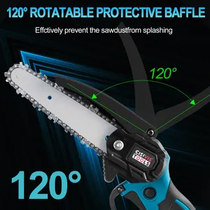 2 Batteries 8'' Mini Cordless Chainsaw Electric One-Hand Saw Wood Cutter