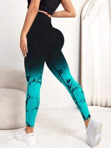 Mallas deportivas con tinte de corbata sin costuras de cintura alta para mujer, pantalones de Yoga deportivos elásticos para levantamiento de cadera personalizados para entrenamiento de gimnasia y correr - Product Image 3