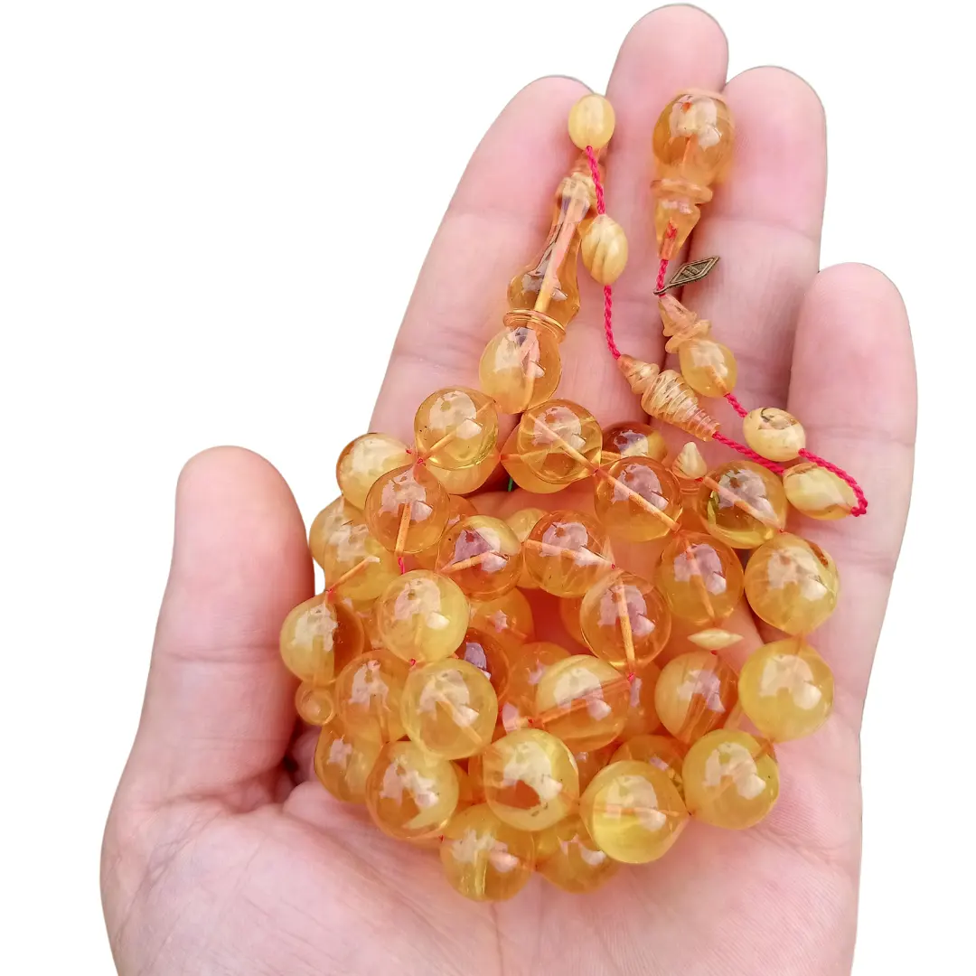 Faturan Rosary 100% Phenol-Formaldehyde High Quality Material Bakelite Hand Made 45 Beads TAMLIKA Yellow Color Made In Turkey