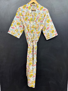 Khối In Bông Chiều Dài Sàn Bohemian Kimono Áo Choàng Với Vành Đai Thắt Lưng Thiết Kế Thân Thiện Với Môi Có Thể Giặt Món Quà Cho Cô - Product Image 4