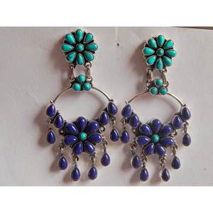 925 Sterling Silver Fine Stud Boucles d'oreilles Lapis Lazuli Turquoise Cabochon Jewelry-E0064-GS de pierres précieuses pour femmes - Product Image 2