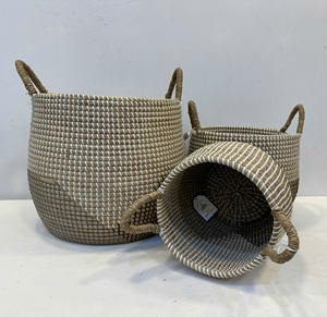 ตะกร้าทรงกลมจากหญ้าทะเล ดีไซน์หรูหราทันสมัย เป็นมิตรกับสิ่งแวดล้อม ขนาดใหญ่ (L) และขนาดเล็ก (S) สำหรับจัดเก็บอเนกประสงค์ - Product Image 3