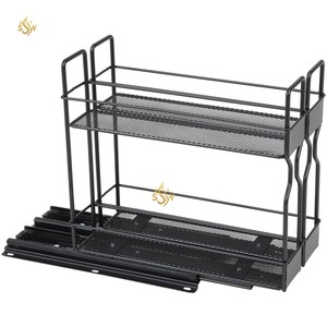 Porte-épices de cuisine en fer solide avec revêtement en poudre noire Meilleure vente Porte-épices de comptoir classique de grande taille à 2 niveaux de qualité supérieure - Product Image 5