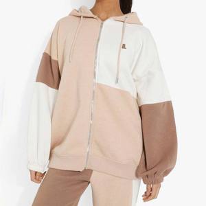 Vêtements de rue personnalisés pour femmes Ensemble de survêtement zippé en blocs de couleurs 100% coton Streetwear d'hiver respirant Sweat-shirt avec logo à l'avant - Product Image 4