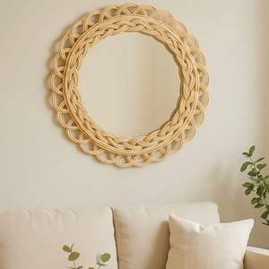 Miroir en rotin de Bohème élégant pour décor de chambre à coucher - Product Image 4