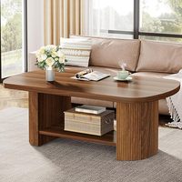 Table basse de rangement à 2 niveaux de style moderne du milieu du siècle avec double base en bois pour salon, chambre à coucher, appartement (marron rustique)