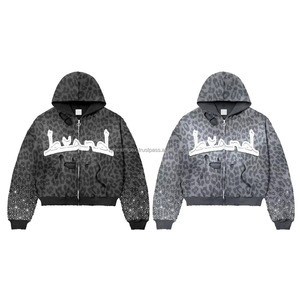 Sudadera con capucha personalizada con patrón sólido Vintage 100% algodón bordado con diamantes de imitación Logo Streetwear calor desteñido y desgastado para invierno - Product Image 6