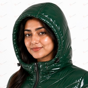 Chaqueta Acolchada Verde para Mujer con Capucha y Cierre de Cremallera, Manga Larga, Ropa de Invierno - Product Image 5