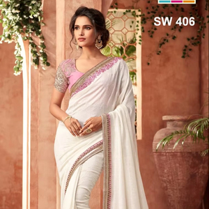 Sari en soie de créateur exclusif avec belle bordure de travail de séquence de broderie de haute qualité pour la fête de mariage porter le style pakistanais - Product Image 1