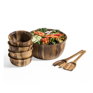 Juego de ensaladeras de 7 piezas al por mayor, utensilios de madera de acacia hechos a mano de alta calidad con cuencos para servir, pulidos y hechos en Vietnam - Product Image 1